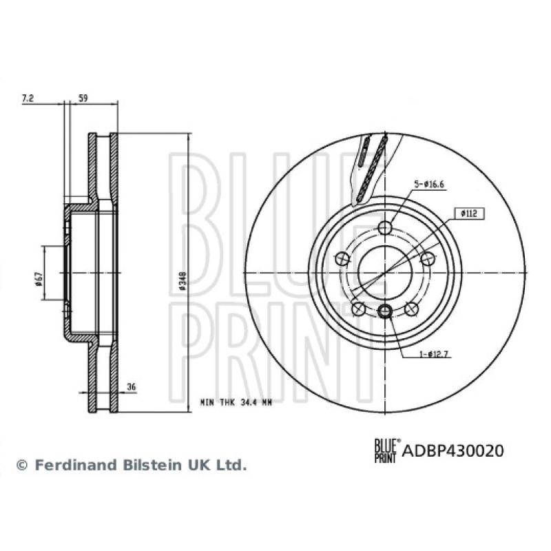 Disque de frein avant gauche BLUE PRINT ADBP430020 - Visuel 2