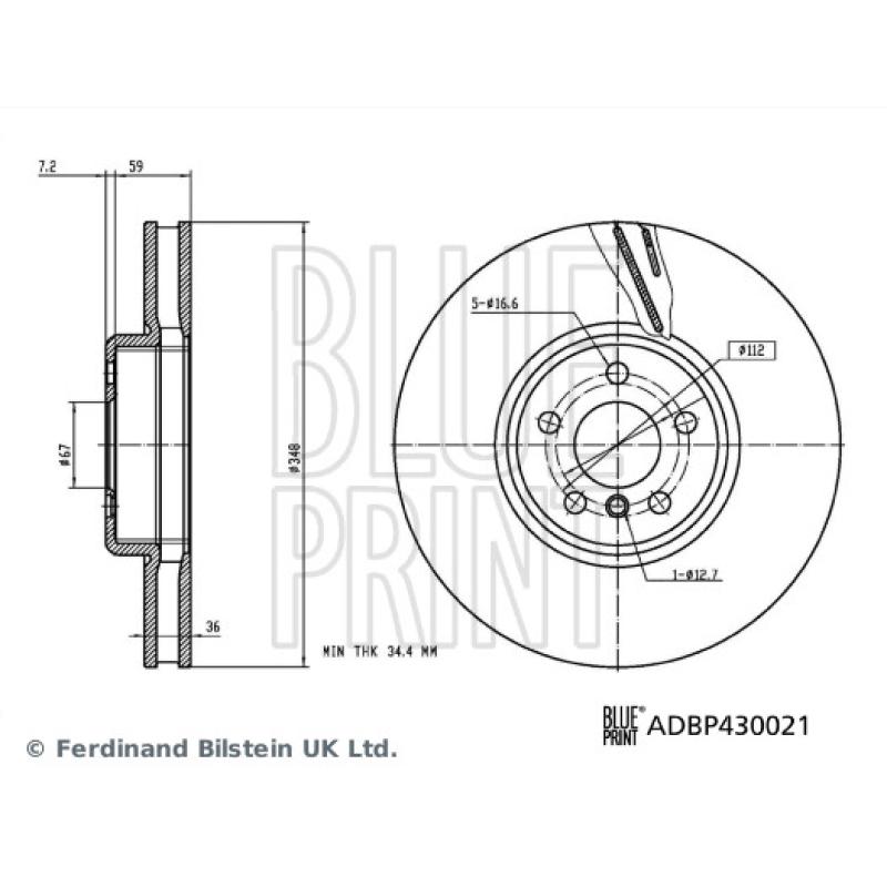 Disque de frein avant droit BLUE PRINT ADBP430021 - Visuel 2