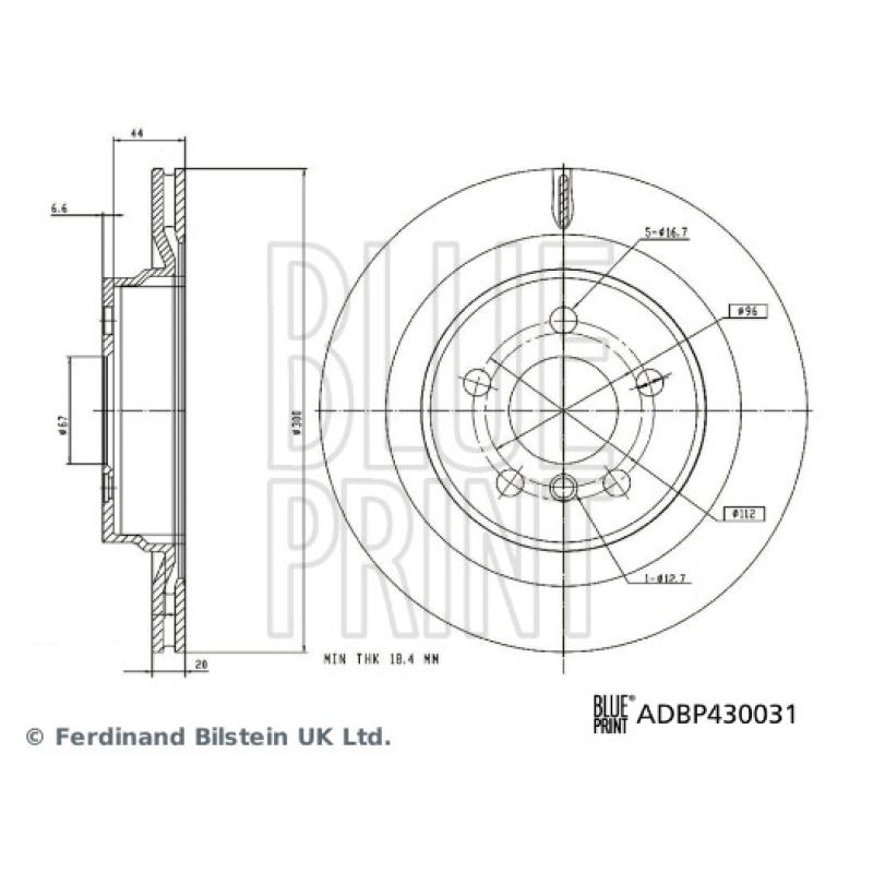 Jeu de 2 disques de frein arrière BLUE PRINT ADBP430031 - Visuel 2