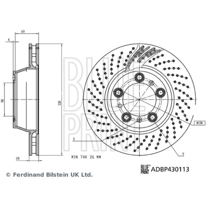 Disque de frein arrière gauche BLUE PRINT ADBP430113 - Visuel 2