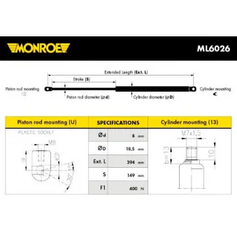 MONROE ML6026 - Vérin, capot-moteur