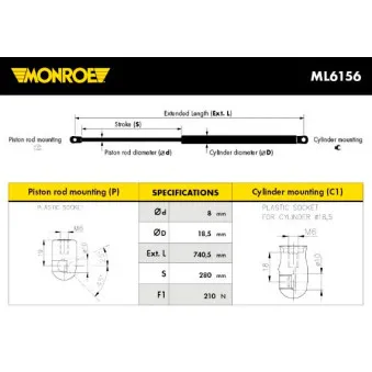 MONROE ML6156 - Vérin, capot-moteur