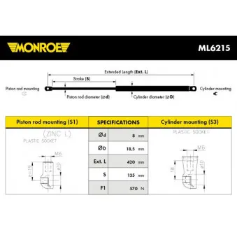 MONROE ML6215 - Vérin, capot-moteur