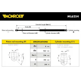 MONROE ML6254 - Vérin, capot-moteur