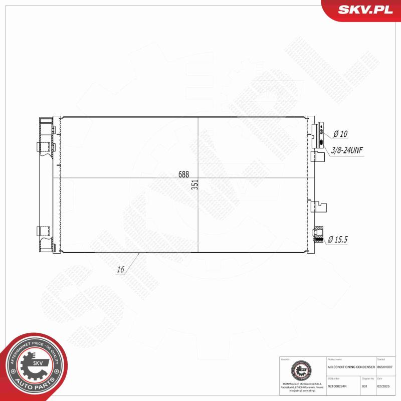 Condenseur, climatisation ESEN SKV 86SKV007 - Visuel 1