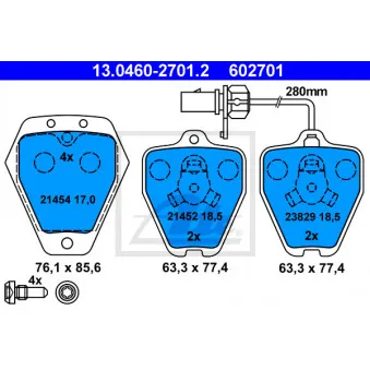 Jeu de 4 plaquettes de frein avant ATE 13.0460-2701.2 pour AUDI A6 2.7 T - 230cv