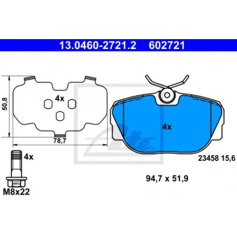 ATE 13.0460-2721.2 - Jeu de 4 plaquettes de frein arrière
