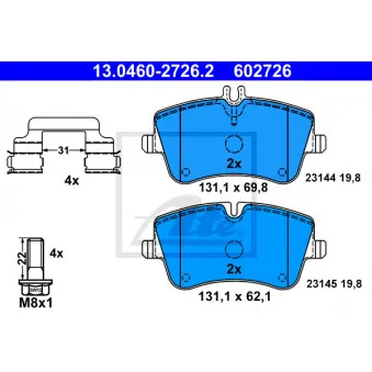 Jeu de 4 plaquettes de frein avant ATE 13.0460-2726.2 pour MERCEDES-BENZ CLASSE C C 200 Kompressor - 163cv
