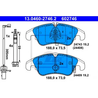 Jeu de 4 plaquettes de frein avant ATE 13.0460-2746.2 pour AUDI A4 2.0 TFSI quattro - 211cv