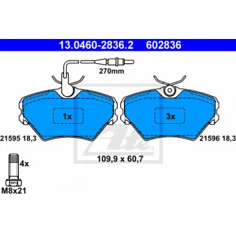 Jeu de 4 plaquettes de frein avant ATE 13.0460-2836.2 pour RENAULT LAGUNA 2.2 D - 83cv