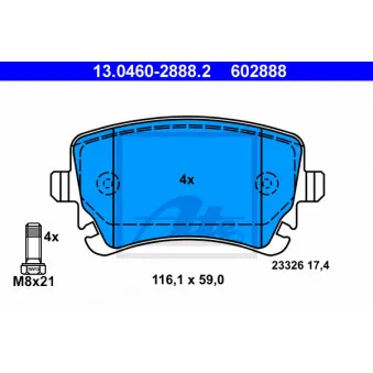 Jeu de 4 plaquettes de frein arrière ATE OEM 4F0698451C