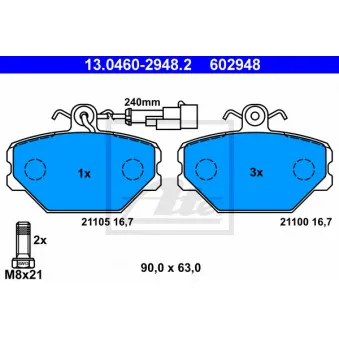 Jeu de 4 plaquettes de frein avant ATE OEM 5888781