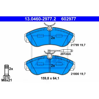 Jeu de 4 plaquettes de frein avant ATE OEM 77362209