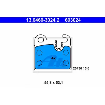 ATE 13.0460-3024.2 - Jeu de 4 plaquettes de frein arrière