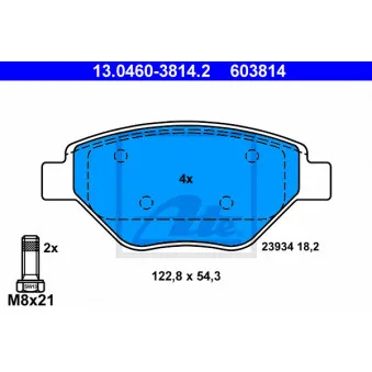 Jeu de 4 plaquettes de frein avant ATE 13.0460-3814.2 pour RENAULT MEGANE 1.4 16V - 98cv