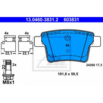 Jeu de 4 plaquettes de frein arrière ATE OEM C2S38068