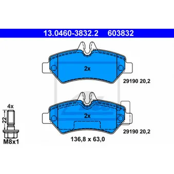 Jeu de 4 plaquettes de frein arrière ATE 13.0460-3832.2 pour DAF XF 216 CDI - 163cv