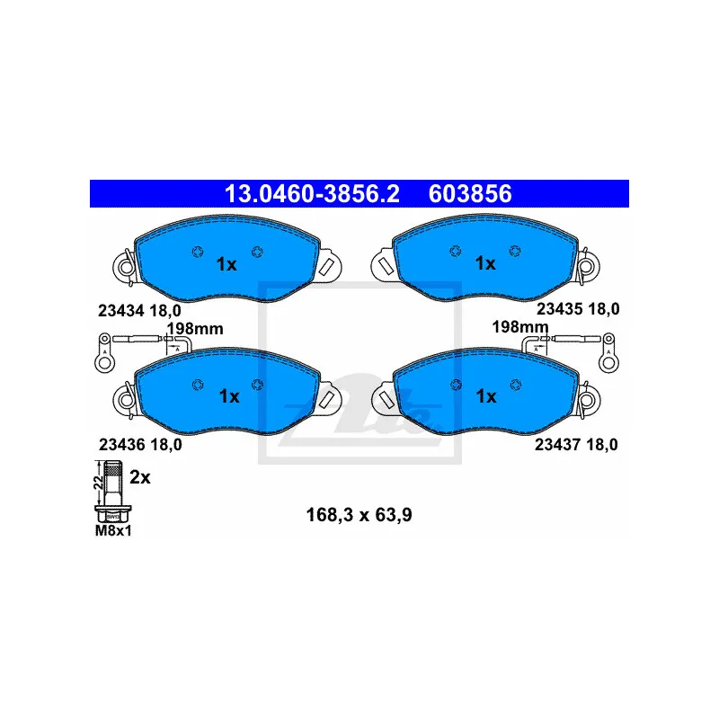Jeu de 4 plaquettes de frein avant ATE 13.0460-3856.2 - Visuel 1