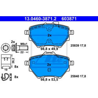 Jeu de 4 plaquettes de frein arrière ATE 13.0460-3871.2 pour CITROEN C4 1.5 BlueHDi 130 - 131cv