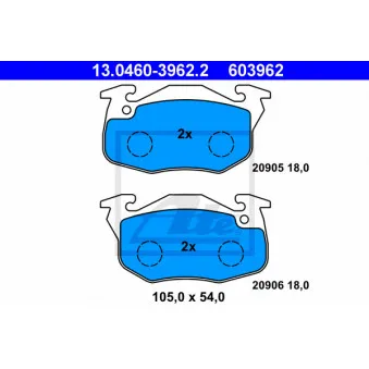 Jeu de 4 plaquettes de frein avant ATE 13.0460-3962.2 pour RENAULT CLIO 1.4 - 79cv