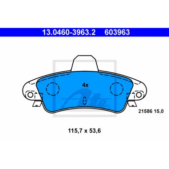 Jeu de 4 plaquettes de frein arrière ATE 13.0460-3963.2