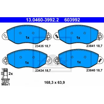 Jeu de 4 plaquettes de frein avant ATE 13.0460-3992.2 pour FORD TRANSIT 2.3 16V - 146cv