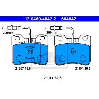 ATE 13.0460-4042.2 - Jeu de 4 plaquettes de frein avant