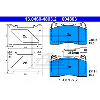 Jeu de 4 plaquettes de frein avant ATE OEM 77363336