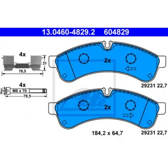 Jeu de 4 plaquettes de frein arrière ATE OEM 504232820