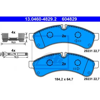 ATE 13.0460-4829.2 - Jeu de 4 plaquettes de frein arrière