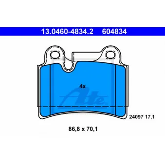 Jeu de 4 plaquettes de frein arrière ATE OEM 7L6698451B
