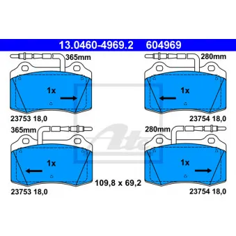 Jeu de 4 plaquettes de frein avant ATE OEM 425219