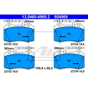 ATE 13.0460-4969.2 - Jeu de 4 plaquettes de frein avant