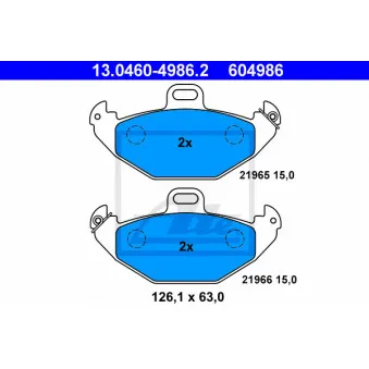 Jeu de 4 plaquettes de frein arrière ATE 13.0460-4986.2 pour RENAULT LAGUNA 2.2 dT - 113cv