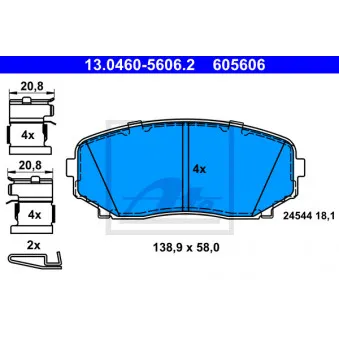 Jeu de 4 plaquettes de frein avant ATE OEM L2Y63328Z