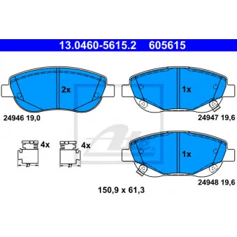 Jeu de 4 plaquettes de frein avant ATE OEM 0446505260
