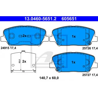 Jeu de 4 plaquettes de frein avant ATE OEM 58101A6A20