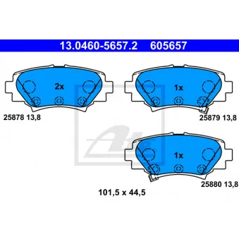 Jeu de 4 plaquettes de frein arrière ATE OEM b4y02648zb