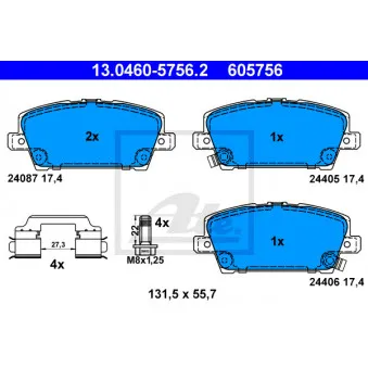 Jeu de 4 plaquettes de frein avant ATE OEM 45022SMGE00