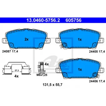 ATE 13.0460-5756.2 - Jeu de 4 plaquettes de frein avant