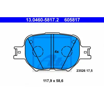 Jeu de 4 plaquettes de frein avant ATE OEM 044652B040