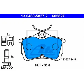 Jeu de 4 plaquettes de frein arrière ATE OEM 43022S1AE04