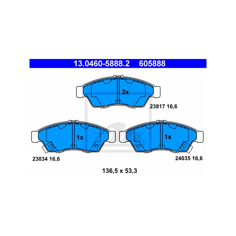 Jeu de 4 plaquettes de frein avant ATE 13.0460-5888.2 - Visuel 1