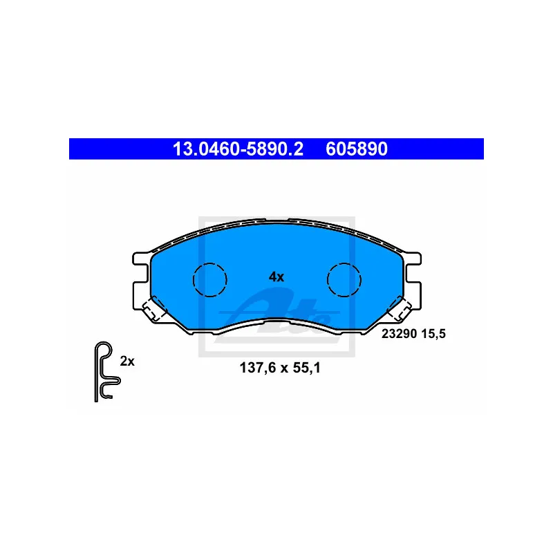 Jeu de 4 plaquettes de frein avant ATE 13.0460-5890.2 - Visuel 1