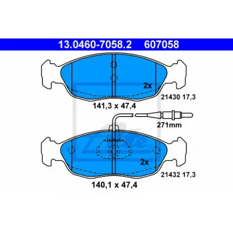 Jeu de 4 plaquettes de frein avant ATE 13.0460-7058.2 pour CITROEN XSARA 1.6 16V - 109cv