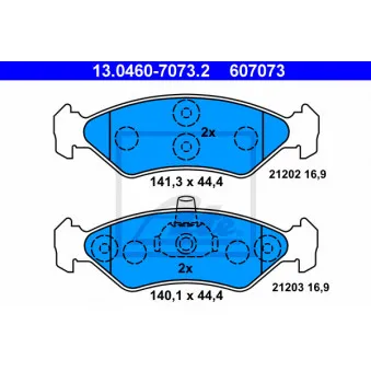 Jeu de 4 plaquettes de frein avant ATE 13.0460-7073.2 pour FORD FIESTA 1.4 i 16V - 90cv