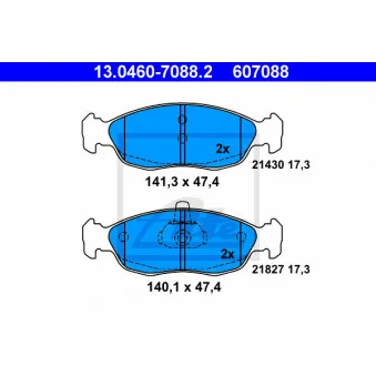 Jeu de 4 plaquettes de frein avant ATE 13.0460-7088.2 pour CITROEN XSARA 1.9 D - 68cv