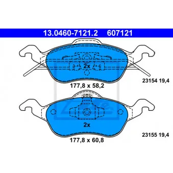 Jeu de 4 plaquettes de frein avant ATE 13.0460-7121.2 pour FORD FOCUS 1.6 16V - 100cv