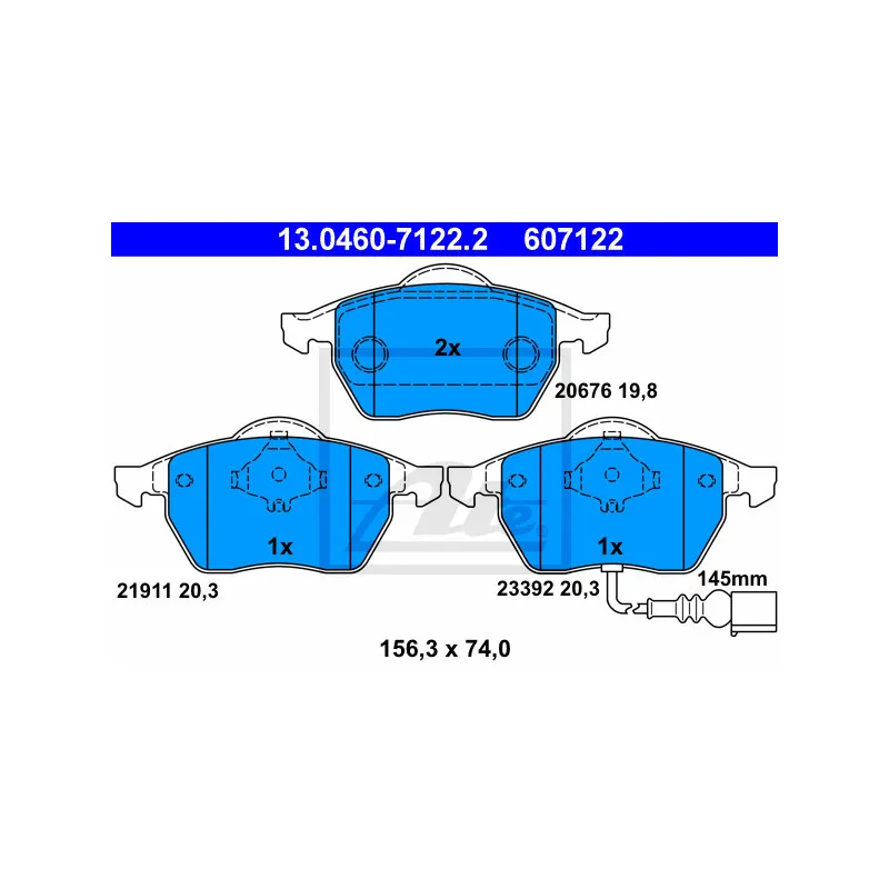 Jeu de 4 plaquettes de frein avant ATE 13.0460-7122.2 - Visuel 1