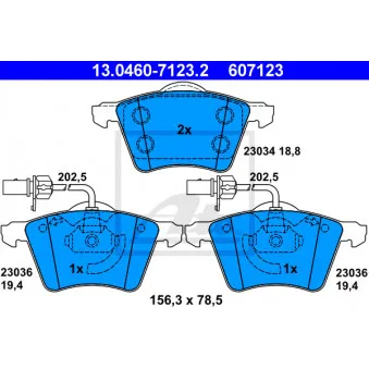 Jeu de 4 plaquettes de frein avant ATE 13.0460-7123.2 pour VOLKSWAGEN TRANSPORTER - COMBI 2.8 VR 6 - 140cv